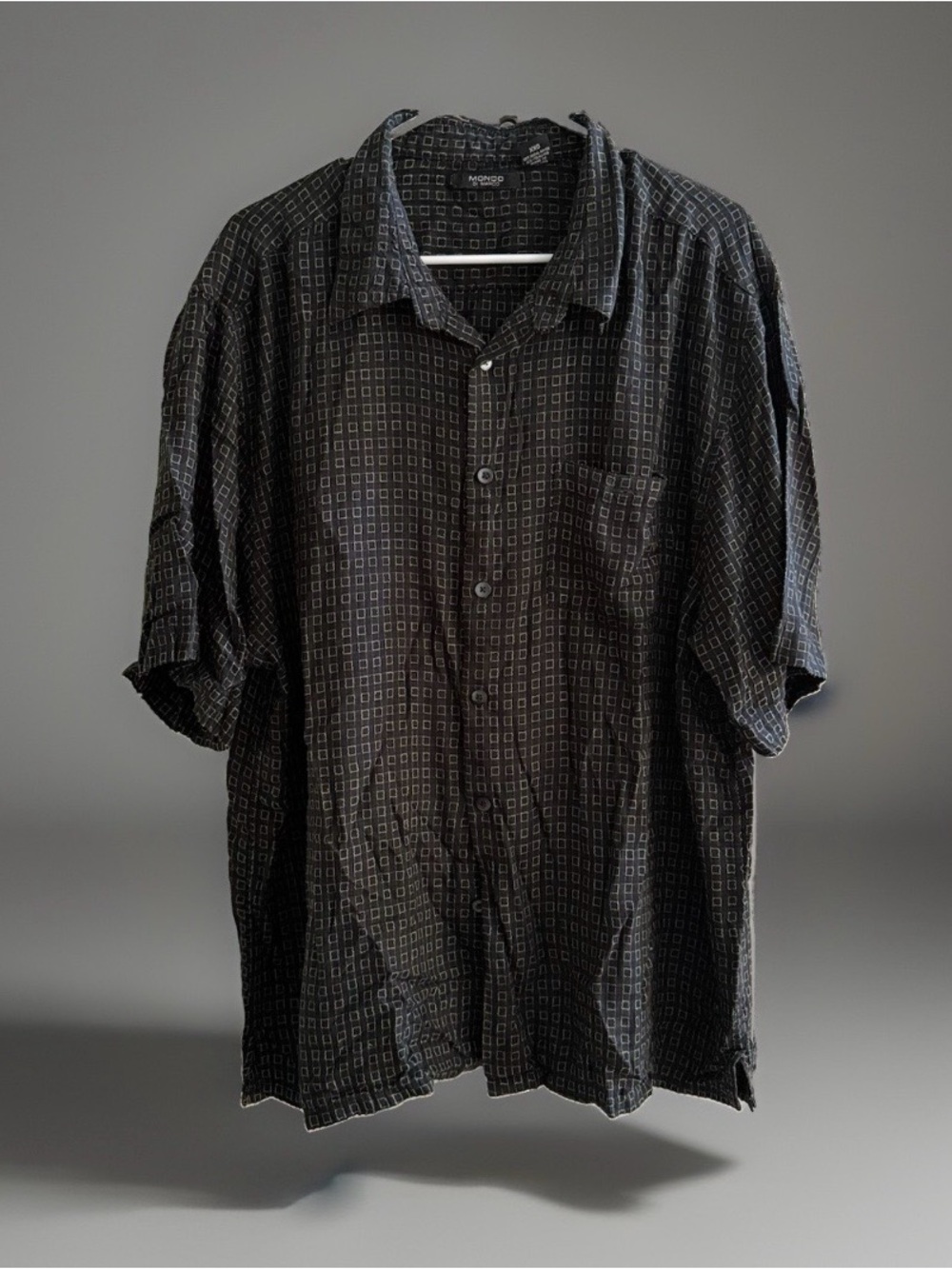 Mondo Di Marco Geometric Button Up Shirt XXL Black Modal Short Sleeve Casual